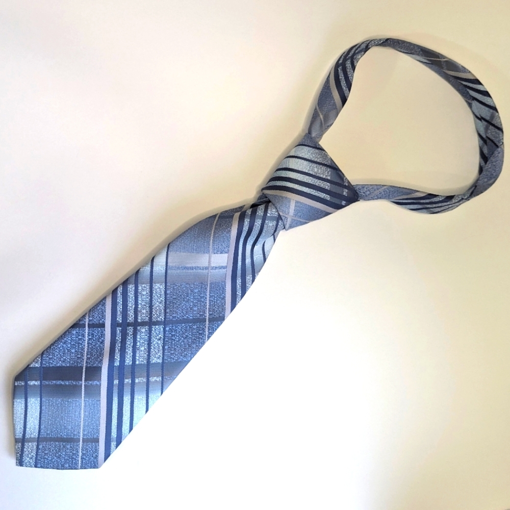 Vintage SEARS PREMIER Classic Blue Striped Men's Tie Retro Plaid Made In Canada